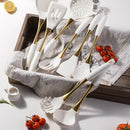 Axyaa White Gold Silicone Kitchen Utensils Set - Heat-resistant, Pasta Colander Shovel & Turner