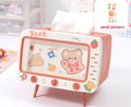 Axyaa Square Tissue Box & Phone Holder – Pink Desktop Decor Organizer