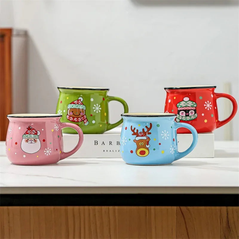 Axyaa Christmas Ceramic Mug with Festive Santa Elk Bear Penguin Print
