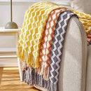 Axyaa Grey Wave Acrylic Knitted Throw Blanket with Tassels
