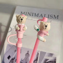 Bear Silicone Straw Cover Tops for 7-8mm Straws by Axyaa - Pink Cute Drinking Decor