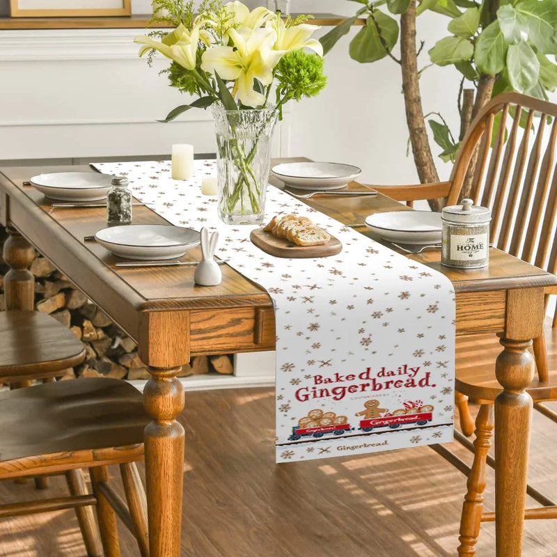 Axyaa Christmas Gingerbread Snowflake Table Runner for Home Wedding Centerpieces