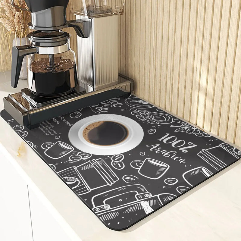Axyaa Coffee Pattern Placemats Set for Table Cups Coaster Drainer Diatomaceous Earth Mat
