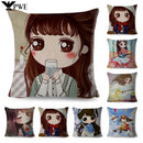Axyaa Beautiful Girl Pattern Linen Pillowcase for Living Room and Bedroom