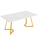 Axyaa Modern 55" White Dining Table with Gold Legs & Faux Marble Top
