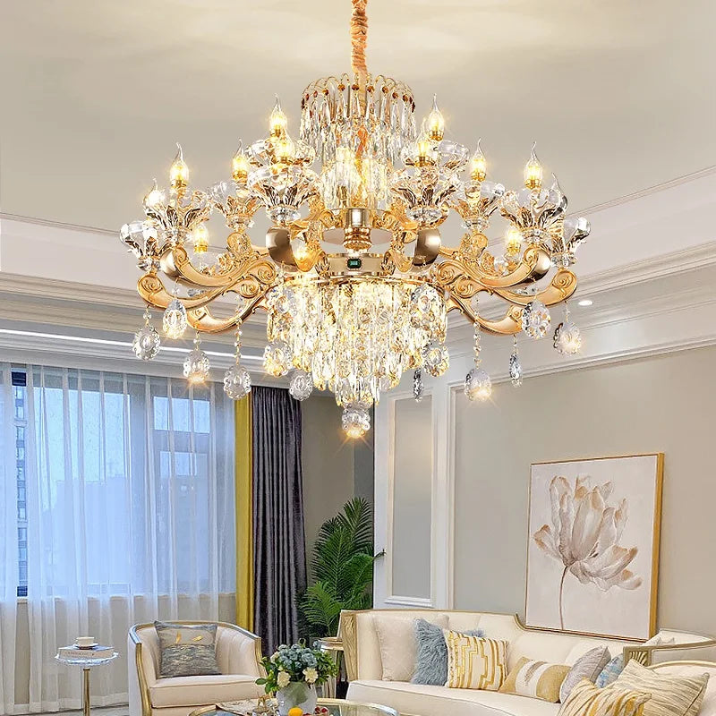 Axyaa Crystal Chandelier: Elegant Light for Living, Dining, Bedroom, or Hotel