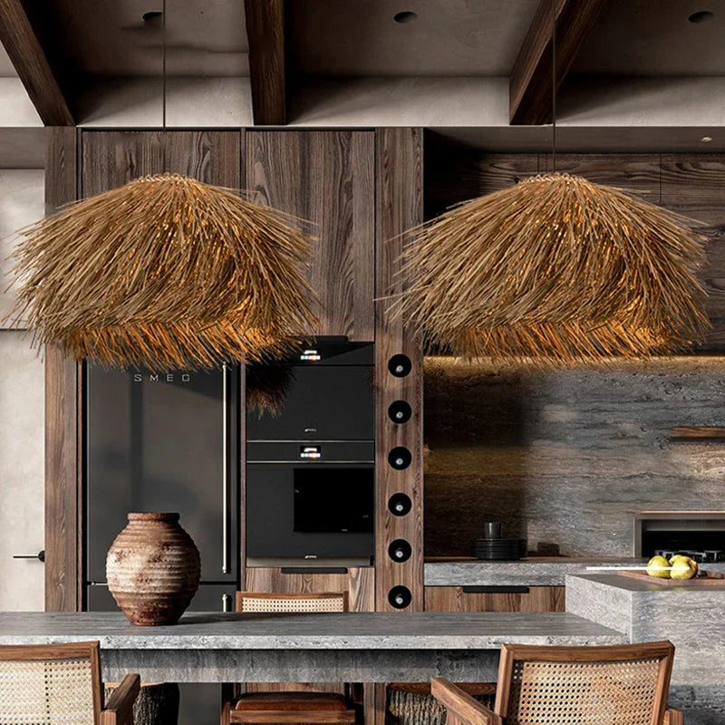 Axyaa Wabi Sabi Rattan LED Pendant Lights for Home Decor and Dining Chandelier