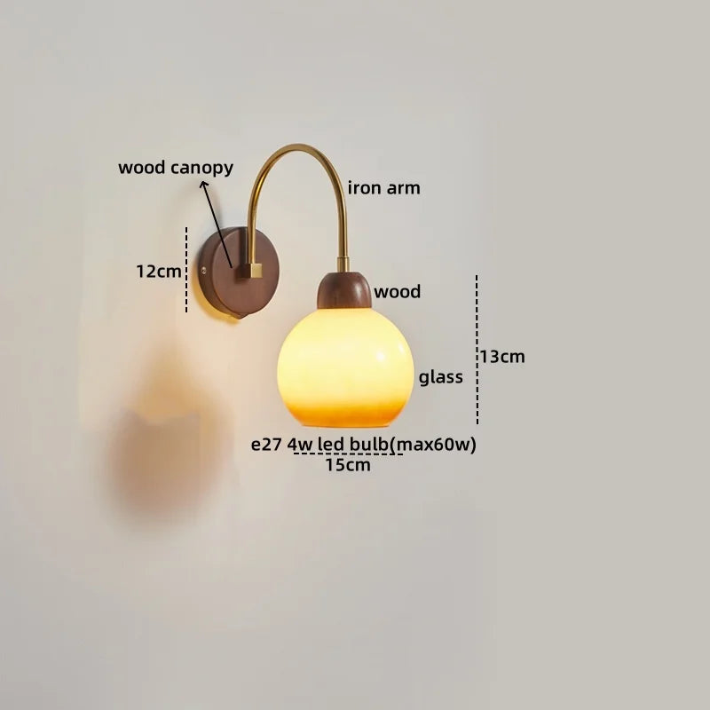 Axyaa Modern LED Wall Lamp Sconce Glass Wood Pull Chain Switch Stair Lights