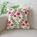 Axyaa Floral Embroidered Canvas Pillowcase - Green Red Leaf Design