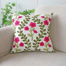 Axyaa Floral Embroidered Canvas Pillowcase - Green Red Leaf Design