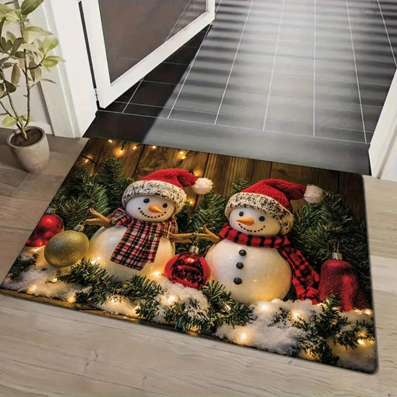 Snowman Printed Floor Mat for Home Room Bathroom Kitchen, Non-Slip Water Absorption