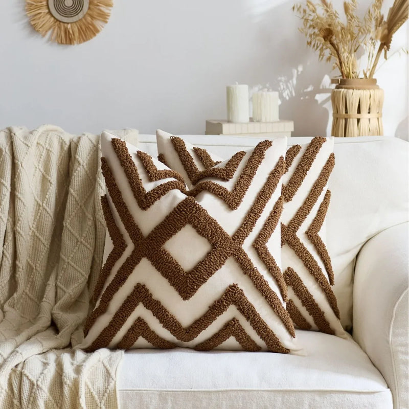 Axyaa Tufted Tassel Diamond Cushion Cover - Boho Style - 45x45cm