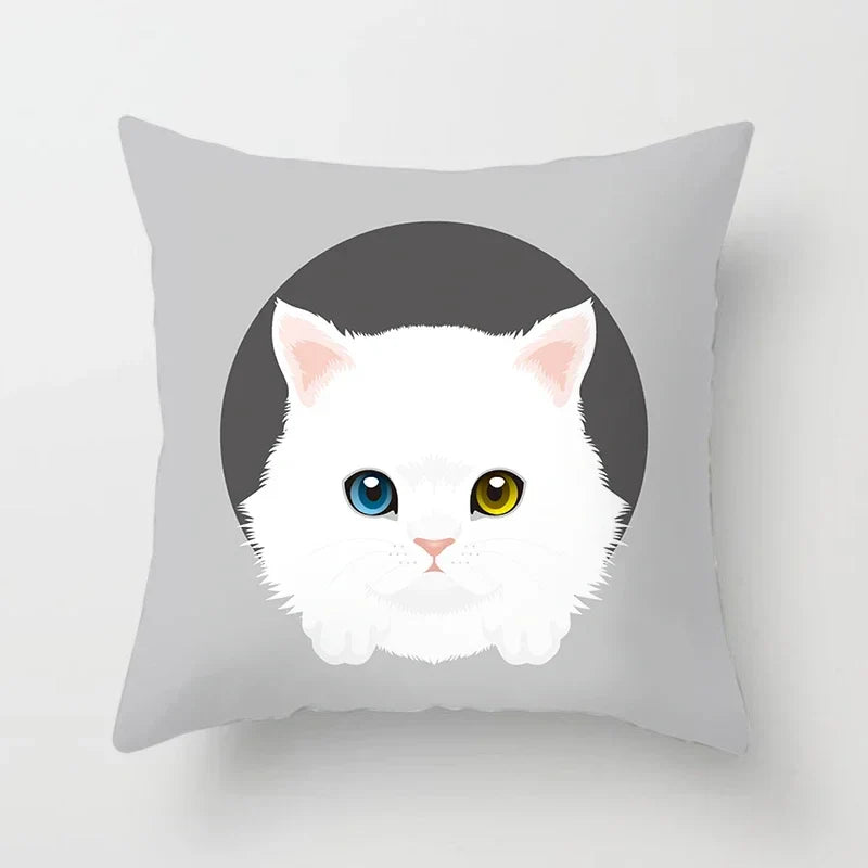 Axyaa Cute Cat Round Head Cushion Cover 45x45cm Polyester Pillowcase Square