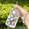Axyaa Daisy Cherry Blossom 16oz Reusable Cup with Straw Lid, Durable Drinkware