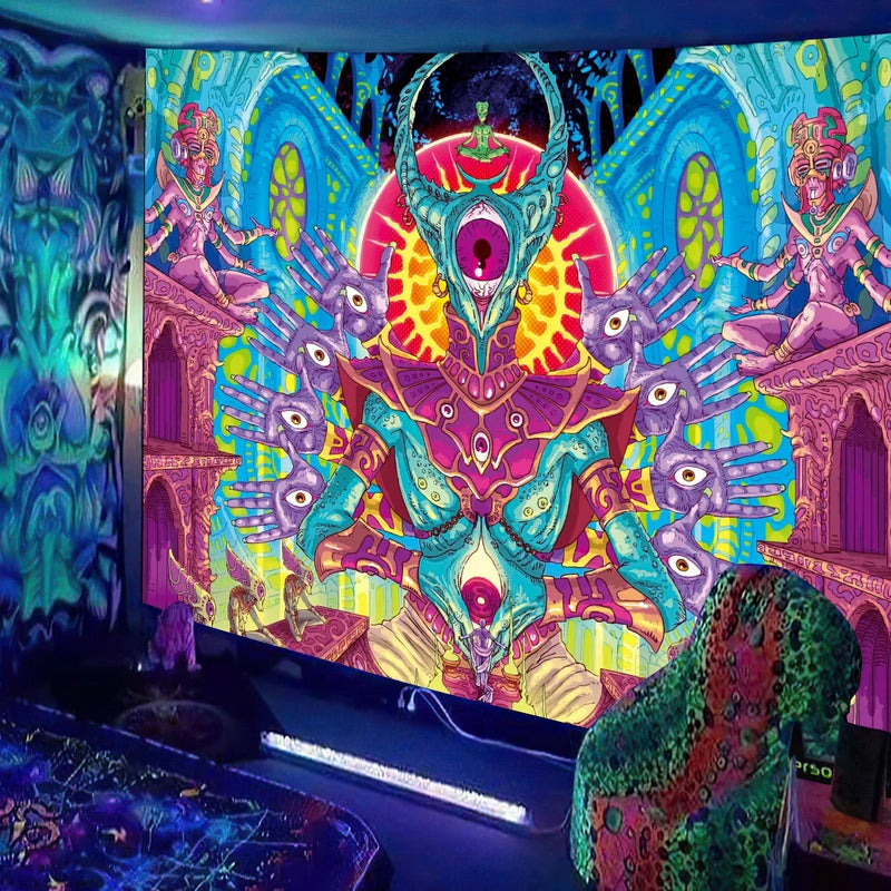 Axyaa UV Mushroom Fractal Tapestry - Psychedelic Wall Art for Bedroom, Dorm Room