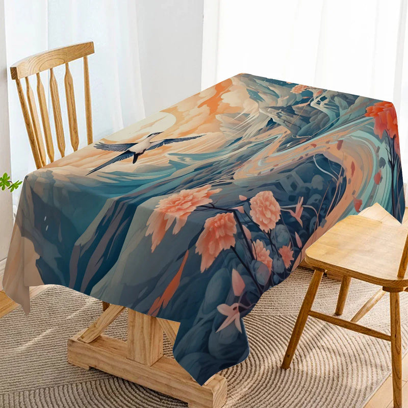 Axyaa Mountain Birds Waterproof Polyester Tablecloth