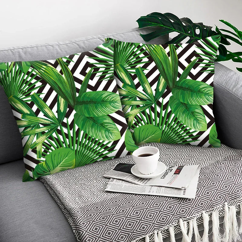 Axyaa Tropical Plant Parrot Decorative Pillow Cover - Flowers Sofa Cushion Case
