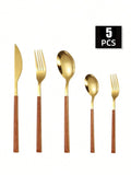 Axyaa Stainless Steel Cutlery Set with Imitation Wood Handles for Home, Hotel, Party
