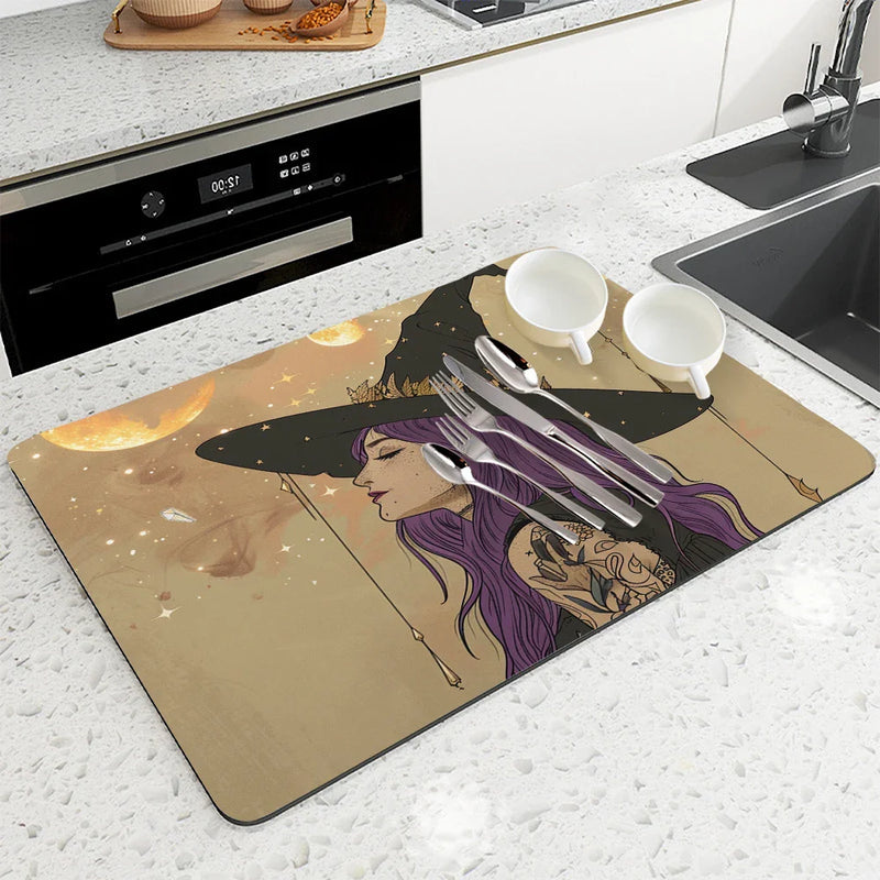 Axyaa Halloween Moon Themed Square Drain Pad - Anti-Slip & Absorbent.