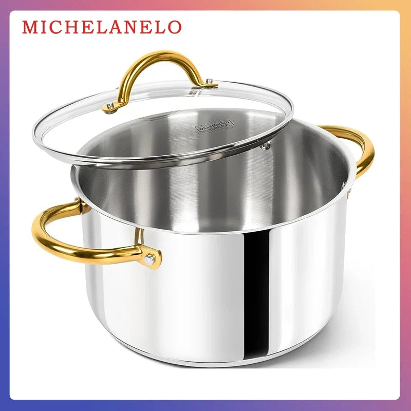 Axyaa Stainless Steel Stock Pot with Lid 10QT Induction Compatible Soup Pot