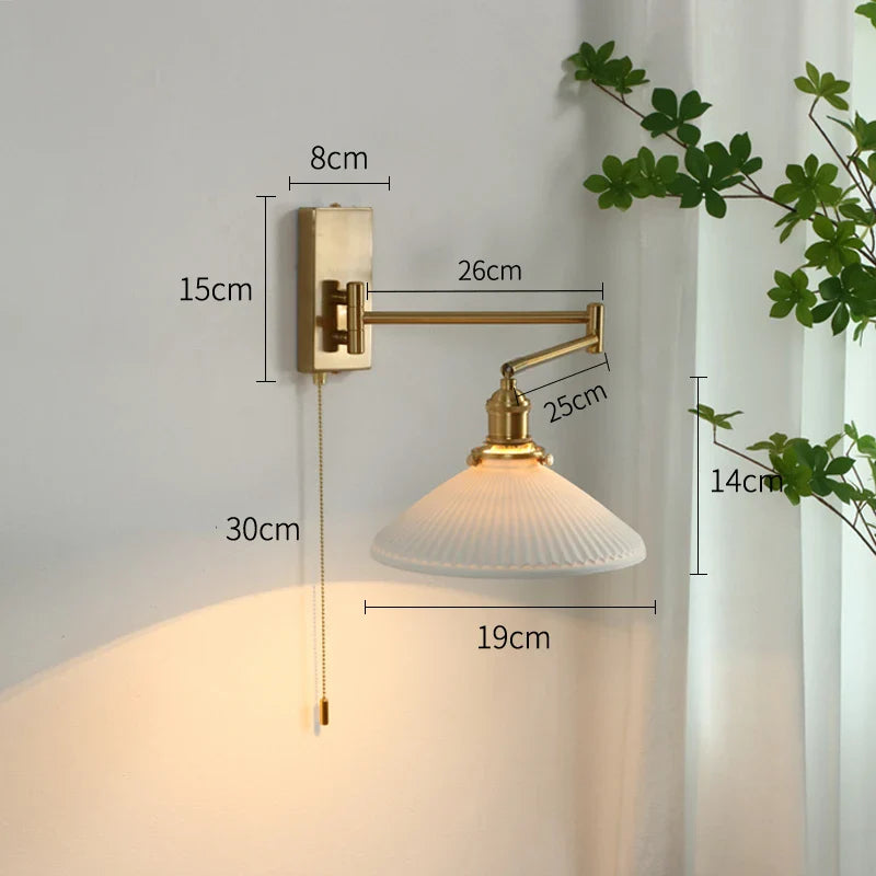 Axyaa Nordic LED Wall Sconce Left Right Rotate Pull Chain Switch Stair Light