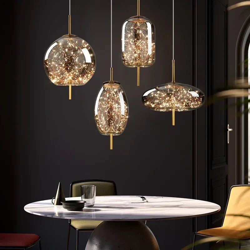 Axyaa Nordic Luxury LED Glass Pendant Chandelier for Home Decor