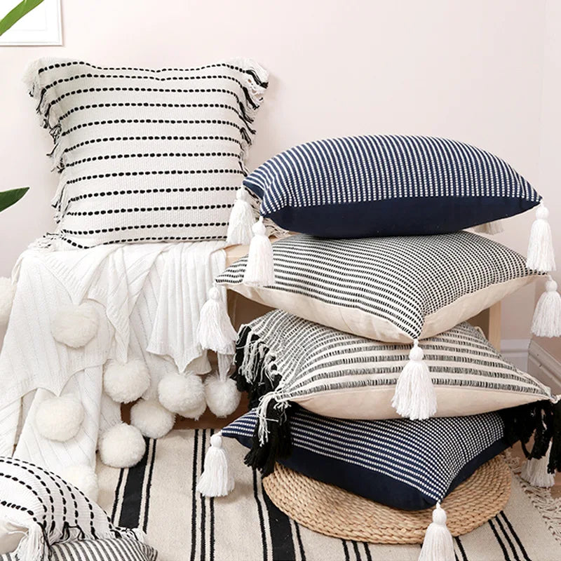 Axyaa Boho Jacquard Tassels Decorative Cushion Cover for Home Decor