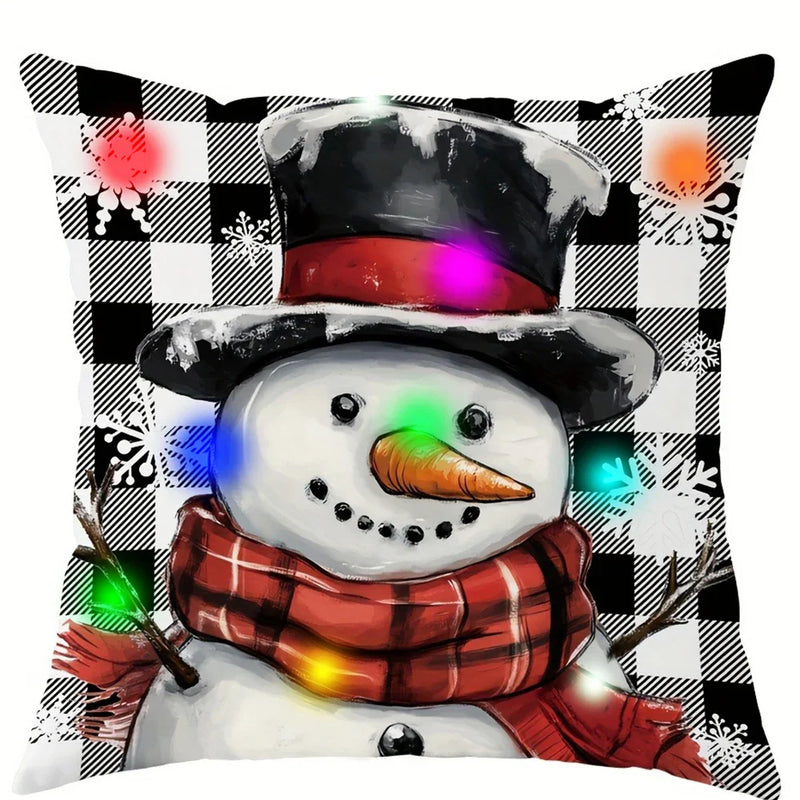 Axyaa LED Luminous Pillowcase with Santa Claus Snowman Plaid Design