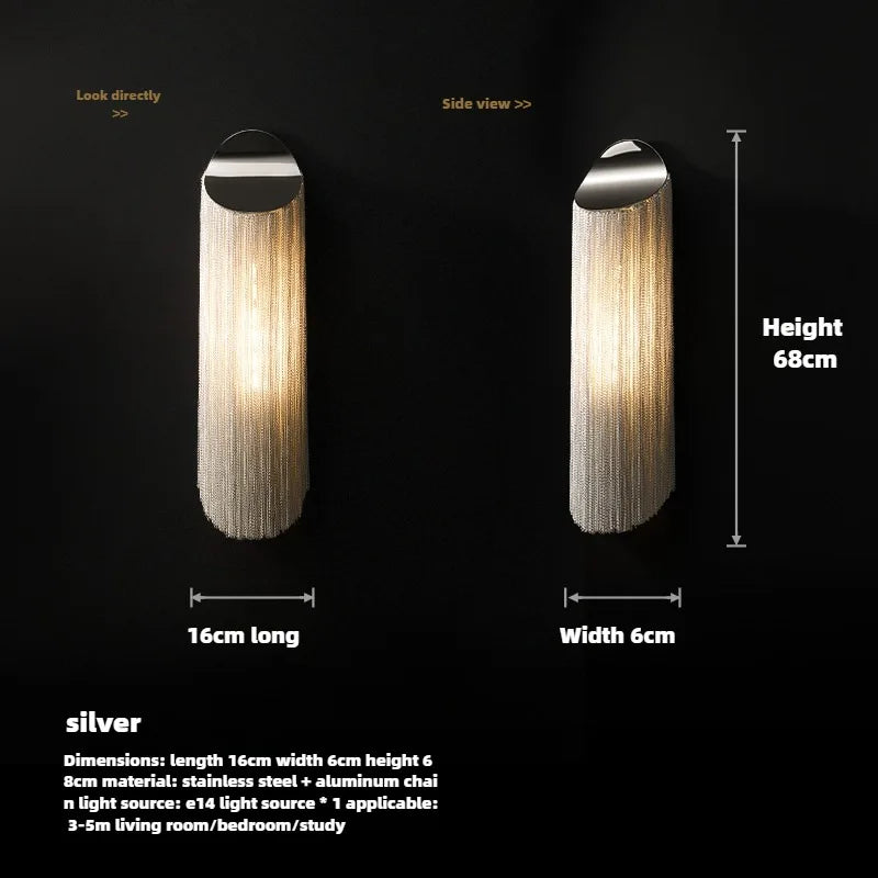 Luxury Axyaa Italy Tassel Wall Sconces Light Silver Gold