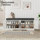 Axyaa Double-Layer Shoe Bench with Padded Seat, 4 Doors, Adjustable Shelves