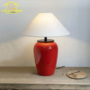 Axyaa Red Ceramics Table Lamp LED E27 Fabric Lampshade, Art Decorative Desk Light