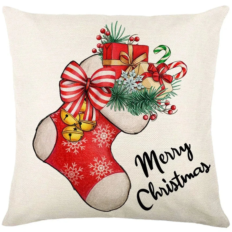Axyaa Christmas Party Santa Dwarf Print Pillow Cover