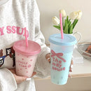 Axyaa Cute Plastic Water Cup with Lid and Straw, Large Capacity, Reusable