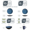 Axyaa Vintage Blue/Brown Stoneware Tableware Set: Plates, Bowls, Cups - 16/32/48 Pieces