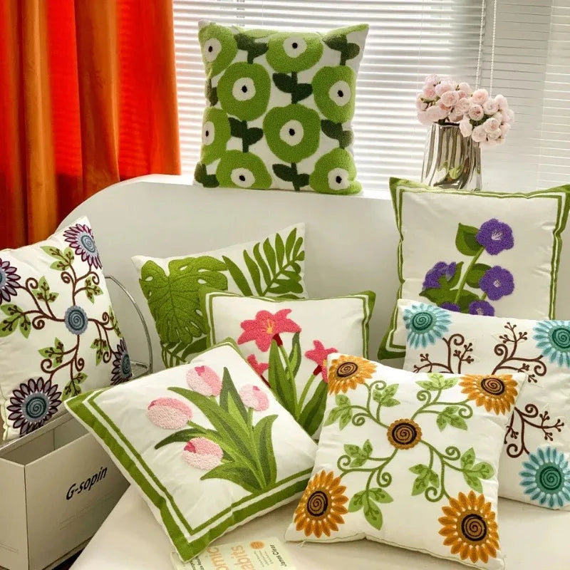 Axyaa Tulip Embroidered Throw Pillow Cover - 45x45CM