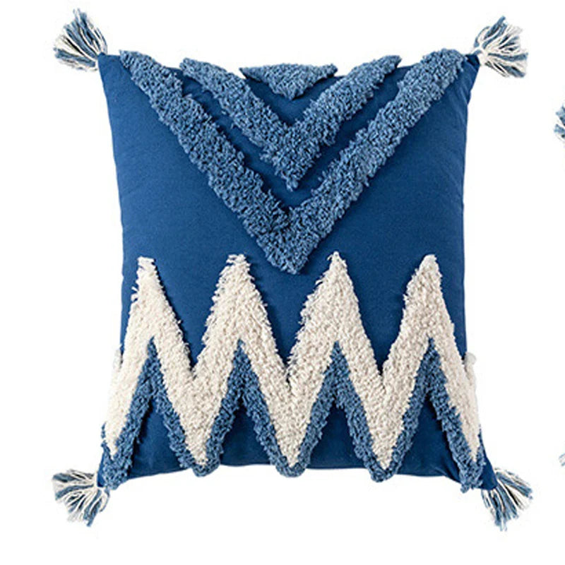 Navy Blue Cotton Throw Pillow Case 30x50/45x45cm - Axyaa Home Decor