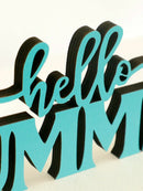 Axyaa Hello Summer Wooden Sign Decor - Blue Rustic Tabletop Ornament for Home