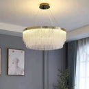 Axyaa Gold LED Crystal Chandelier: Modern Round Glass Lampshade Fixture for Home Living Room