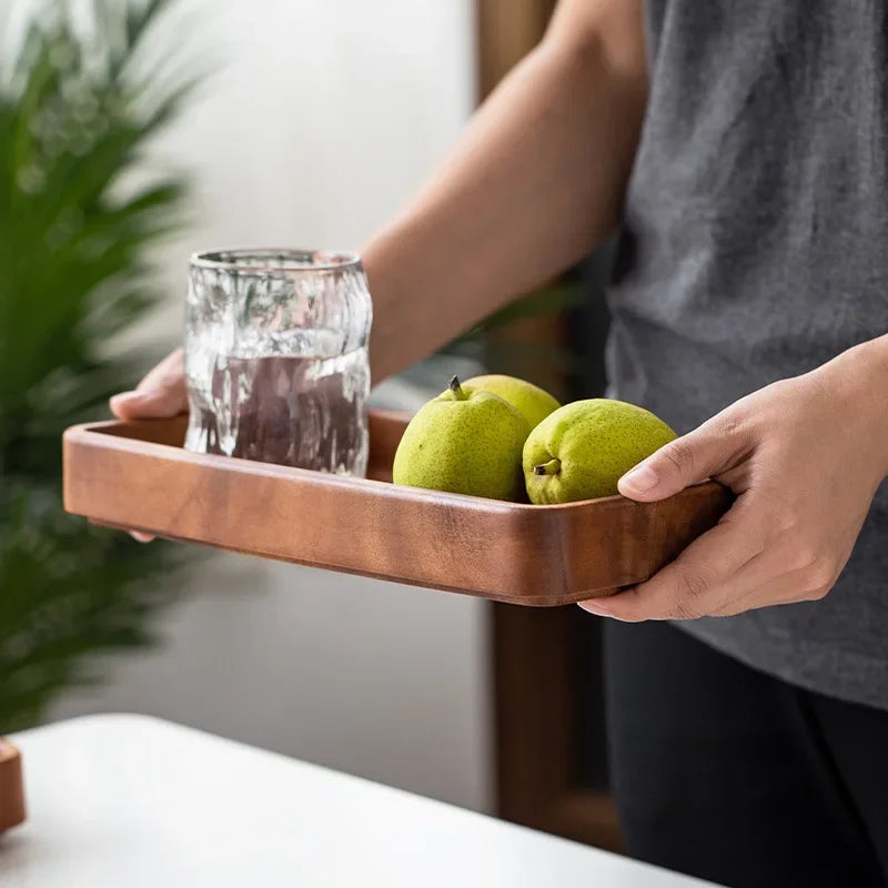 Axya Solid Wood Japanese Style Walnut Tray for Desserts, Tea, and Fruit
