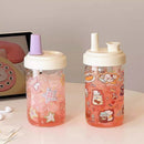 Axyaa 500ML Glass Water Bottle with Straw - Cute Juice Milk Tea Cup for Girls