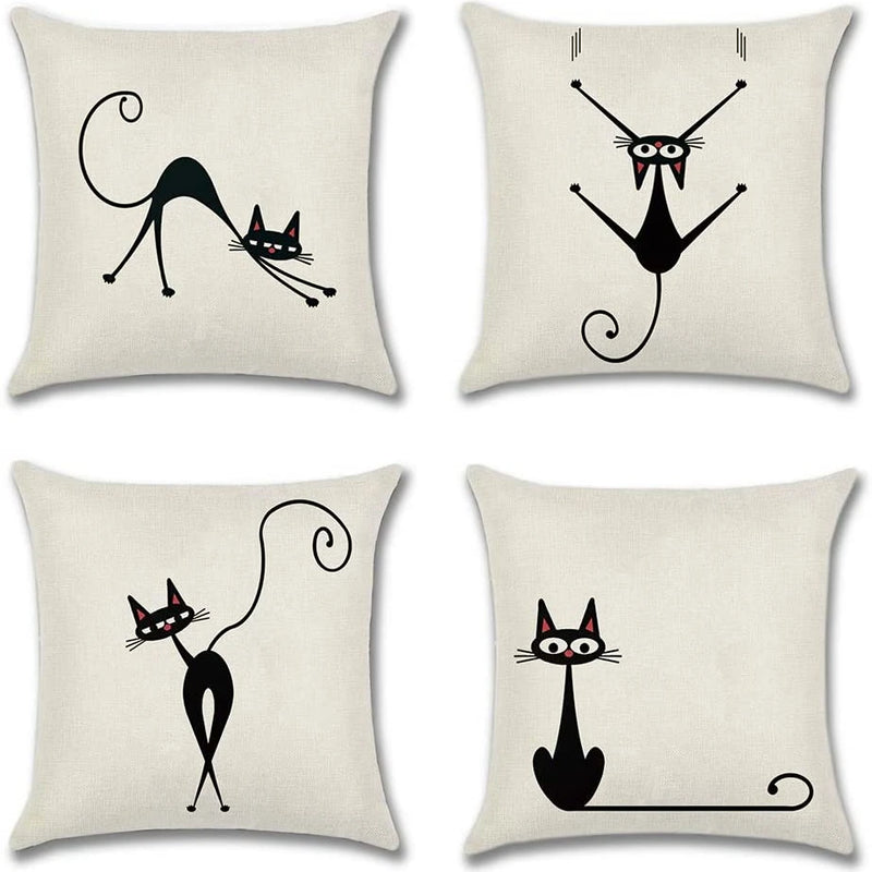 Axyaa Vintage Black Cat Cushion Cover - Cozy Home Decor Accent