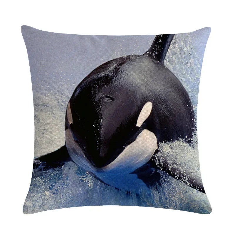Whale Print Linen Pillowcase for Home and Office Decor by Axyaa