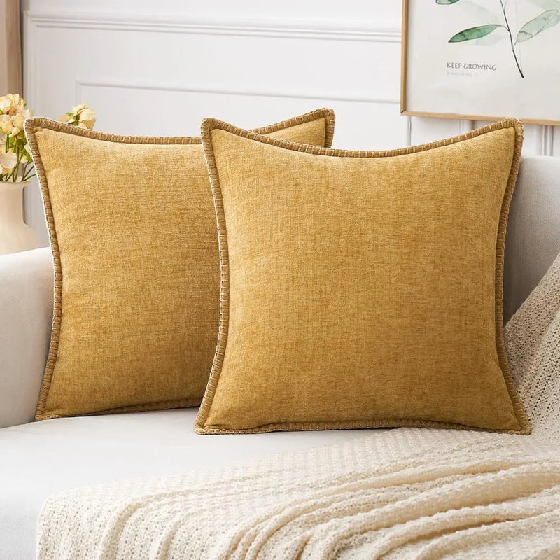 Axyaa Soft Chenille Pillow Covers 18x18 Inch Blue Yellow Home Decor