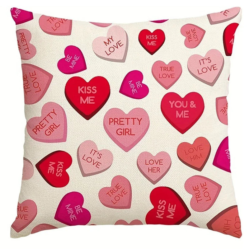 Axyaa Love Kiss Hug Pattern Decor Pillowcase for Home Sofa, Gift for Valentine's Day