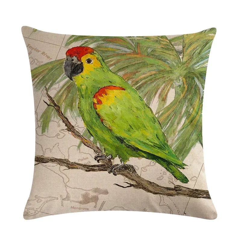 Retro Parrot Oil Painting Pillow Cover for Home Decor by Axyaa
