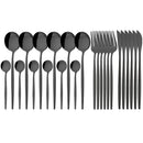 Axyaa Pink Gold Stainless Steel Cutlery Set - 24Pcs Mirror Dinnerware Flatware