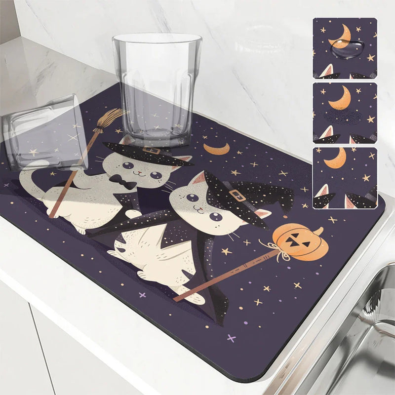 Axyaa Halloween Cat Pumpkin Head Hat Drying Mat