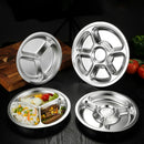 Axyaa Stainless Steel Divided Round Serving Tray Dinner Plates Canteen Lunch Dishes