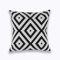 Axyaa Navy/White Embroidered Quatrefoil Pillow Cover 45x45cm Square Canvas Cotton
