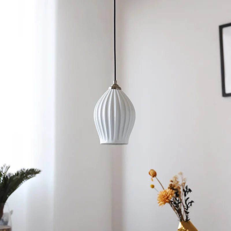 Elegant Ribbed Ceramic Pendant Lights by Axyaa - White Shade